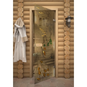 "ПАРИЛКА" дверь для бани АКМА стекло с фьюзингом 690х1890мм