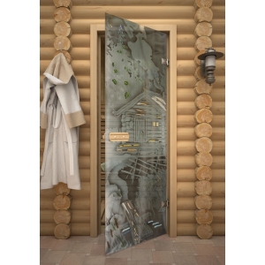 "ПЕЙЗАЖ" дверь для бани АКМА стекло с фьюзингом 690х1890мм