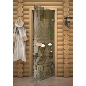 "ПРЕДБАННИК" дверь для бани АКМА стекло с фьюзингом 690х1890мм