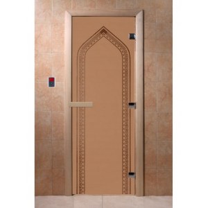 Дверь для бани "арка" стекло бронза матовая коробка ольха 70х190см