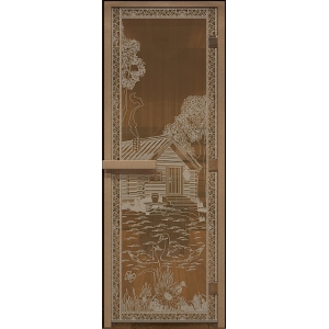Дверь для бани "банька в лесу" стекло бронза прозрачная коробка ольха 70х190см