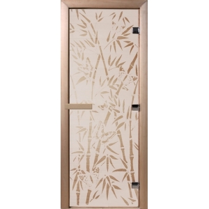 Дверь для бани "бамбук и бабочки" стекло сатиновое коробка ольха 70х190см