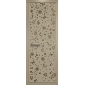 Дверь для хамама DoorWood Alum бронза матовая «Цветы и бабочки» 70х190 см