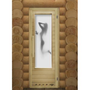 Дверь для сауны DOORWOOD липа со стеклом с петлями с вентиляционной решеткой "ЭЛИТ ИСКУШЕНИЕ" С ФОТОПЕЧАТЬЮ