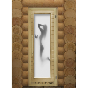 Дверь для сауны DOORWOOD липа со стеклом с петлями с вентиляционной решеткой "ЭЛИТ ЛЮКС ИСКУШЕНИЕ" С ФОТОПЕЧАТЬЮ