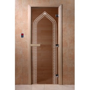 Дверь для бани "арка" стекло бронза прозрачная коробка ольха 70х190см