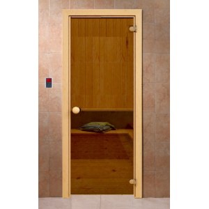 Дверь для бани стеклянная бронза прозрачная 190x70 коробка деревянная