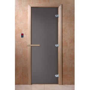 Дверь для бани стеклянная графит матовая коробка 190x70 осина(3 петли,стекло 8мм)