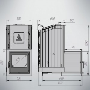 Дровяная печь Варвара Мини Терма-Каменка Панорама удлиненная топка