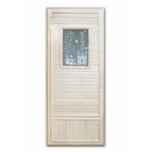 Дверь для сауны DoorWood "ДЕВУШКА В БАНЬКЕ" ЭКОНОМ со стеклом 75х185 см DW06