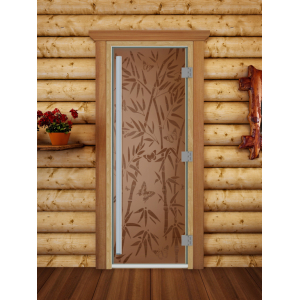 Дверь для бани престиж "бамбук и бабочки" коробка ольха